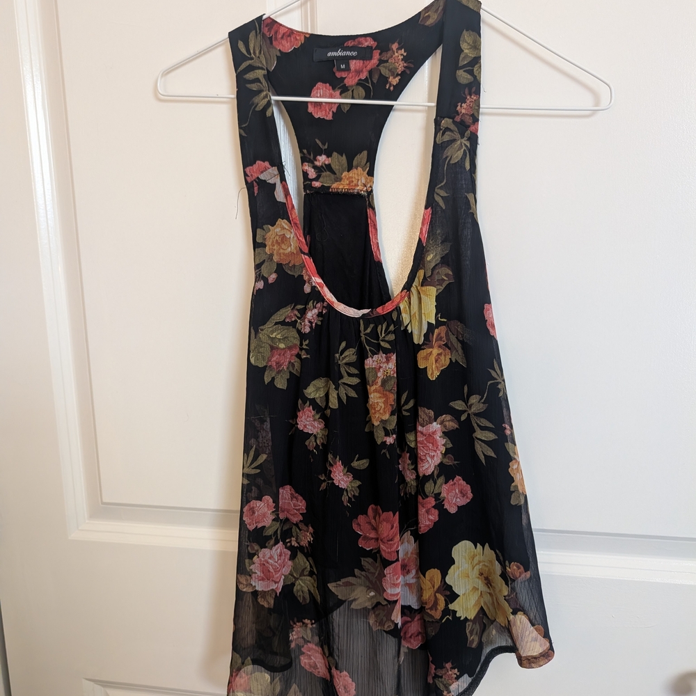 Elegant Backless Floral Dress - Black and Multicolor